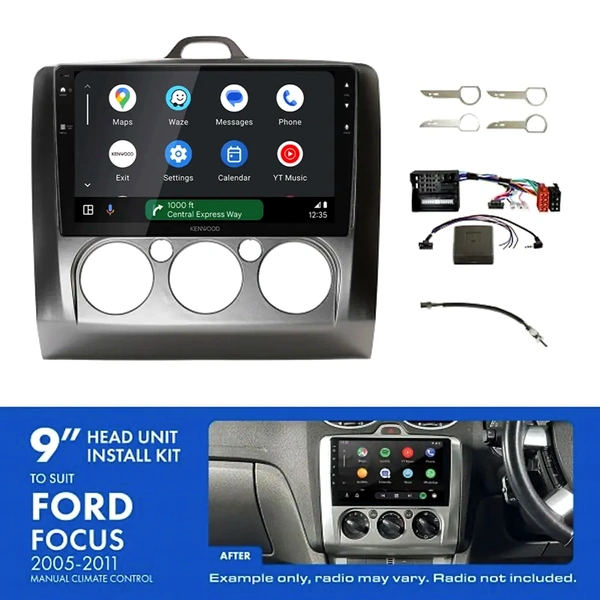 Kenwood DMX80AXS 9" Trapezoid Head Unit Wireless CarPlay Android Auto + AKFO5 Install Kit Fits Ford focus 2005-2011