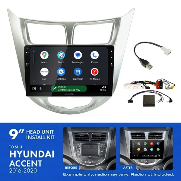 Kenwood DMX80AXS 9" Trapezoid Head Unit Wireless CarPlay Android Auto + AKHY23 Install Kit Fits Hyundai accent 2016-2020