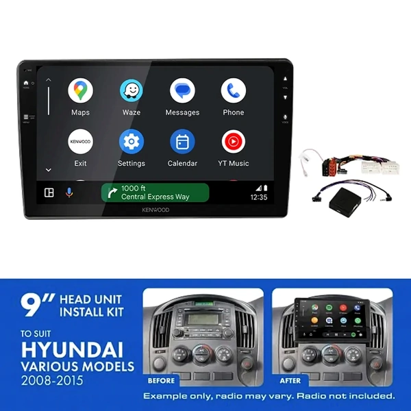 Kenwood DMX80AXS 9" Trapezoid Head Unit Wireless CarPlay Android Auto + AKHY6 Install Kit Fits Hyundai iload & imax 2008-2015