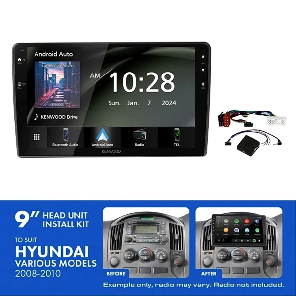 Kenwood DMX80AXS 9" Trapezoid Head Unit Wireless CarPlay Android Auto + AKHY7 Install Kit Fits Hyundai iload & imax 2008-2015