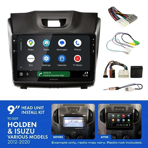 Kenwood DMX80AXS 9" Trapezoid Head Unit Wireless CarPlay Android Auto + AKIZ1B Install Kit Fits Holden Isuzu 2012-2020