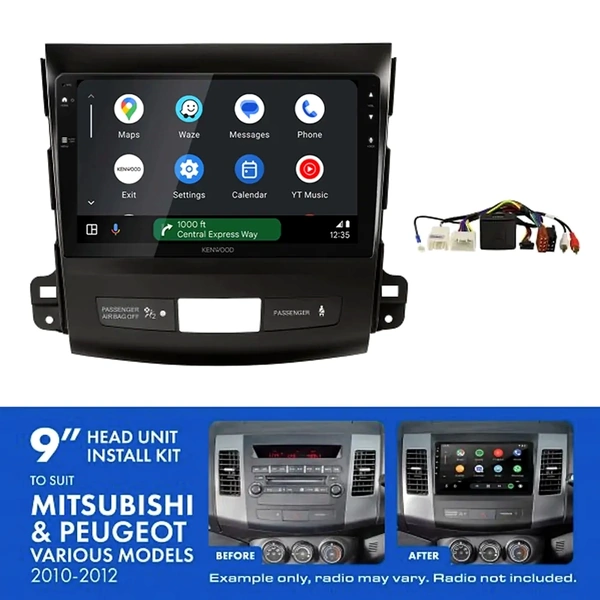 Kenwood DMX80AXS 9" Trapezoid Head Unit Wireless CarPlay Android Auto + AKMB11 Install Kit Fits Mitsubishi Peugeot 2010-2012