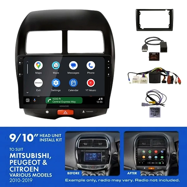 Kenwood DMX80AXS 9" Trapezoid Head Unit Wireless CarPlay Android Auto + AKMB14 Install Kit Fits Mitsubishi & Peugeot 2010-2019