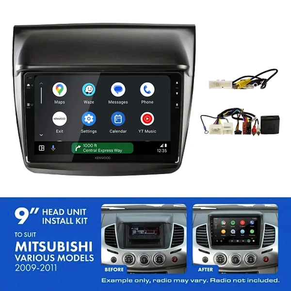 Kenwood DMX80AXS 9" Trapezoid Head Unit Wireless CarPlay Android Auto + AKMB2 Install Kit Fits Mitsubishi triton & challenger 2009-2011