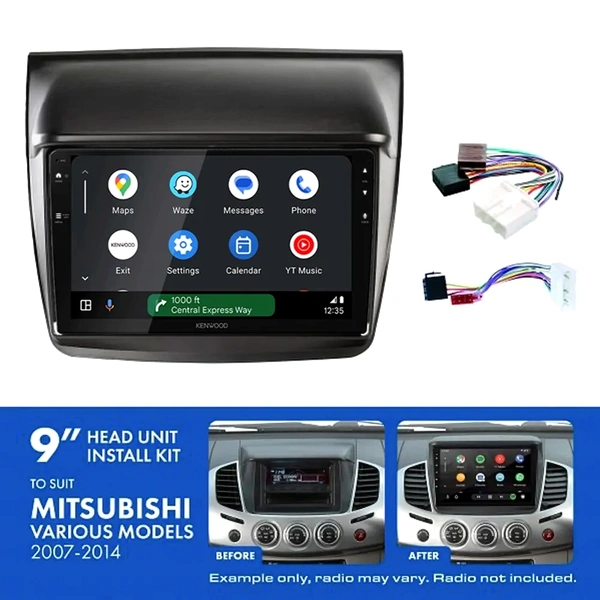 Kenwood DMX80AXS 9" Trapezoid Head Unit Wireless CarPlay Android Auto + AKMB23 Install Kit Fits Mitsubishi triton 2007-2014