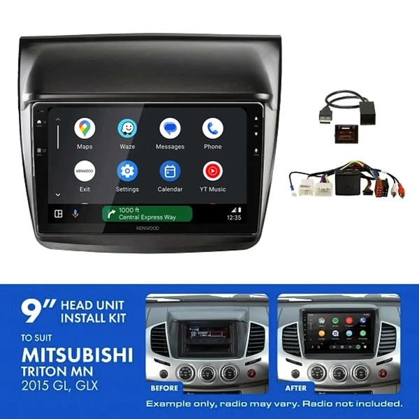 Kenwood DMX80AXS 9" Trapezoid Head Unit Wireless CarPlay Android Auto + AKMB26 Install Kit Fits Mitsubishi triton & challenger