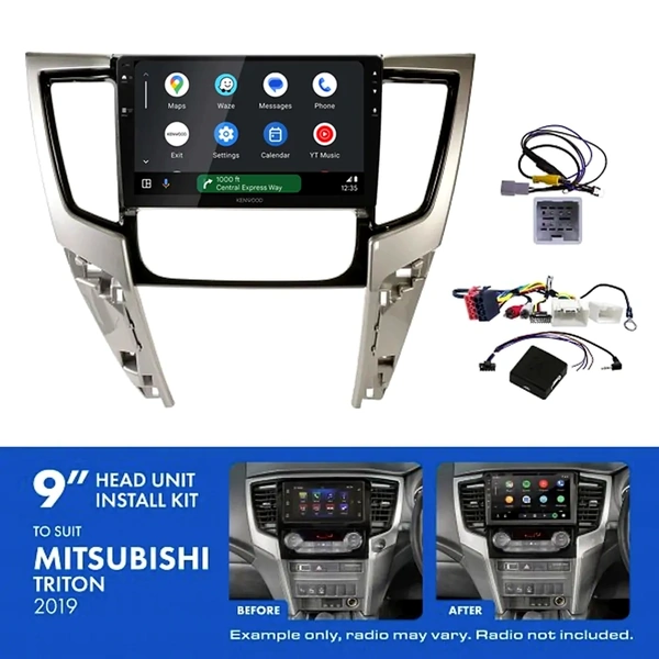 Kenwood DMX80AXS 9" Trapezoid Head Unit Wireless CarPlay Android Auto + AKMB27 Install Kit Fits Mitsubishi triton 2019-