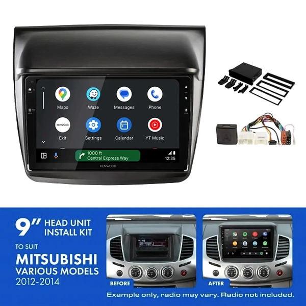 Kenwood DMX80AXS 9" Trapezoid Head Unit Wireless CarPlay Android Auto + AKMB3 Install Kit Fits Mitsubishi triton & challenger 2012-2014