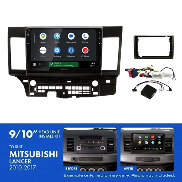 Kenwood DMX80AXS 9" Trapezoid Head Unit Wireless CarPlay Android Auto + AKMB5 Install Kit Fits Mitsubishi lancer 2010-2017
