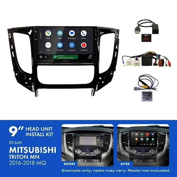 Kenwood DMX80AXS 9" Trapezoid Head Unit Wireless CarPlay Android Auto + AKMB8 Install Kit Fits Mitsubishi triton 2016-2018