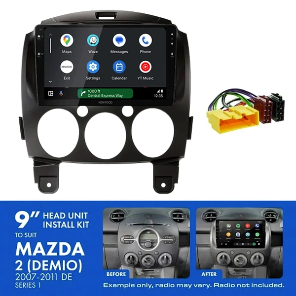 Kenwood DMX80AXS 9" Trapezoid Head Unit Wireless CarPlay Android Auto + AKMZ19 Install Kit Fits Mazda 2 2007-2011