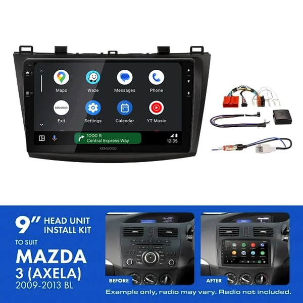 Kenwood DMX80AXS 9" Trapezoid Head Unit Wireless CarPlay Android Auto + AKMZ4 Install Kit Fits Mazda 3 2009-2013