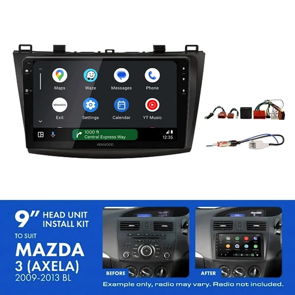 Kenwood DMX80AXS 9" Trapezoid Head Unit Wireless CarPlay Android Auto + AKMZ5 Install Kit Fits Mazda 3 2009-2013 bose amplified