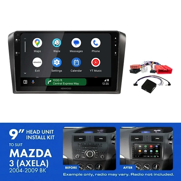 Kenwood DMX80AXS 9" Trapezoid Head Unit Wireless CarPlay Android Auto + AKMZ6 Install Kit Fits Mazda 3 2004-2009