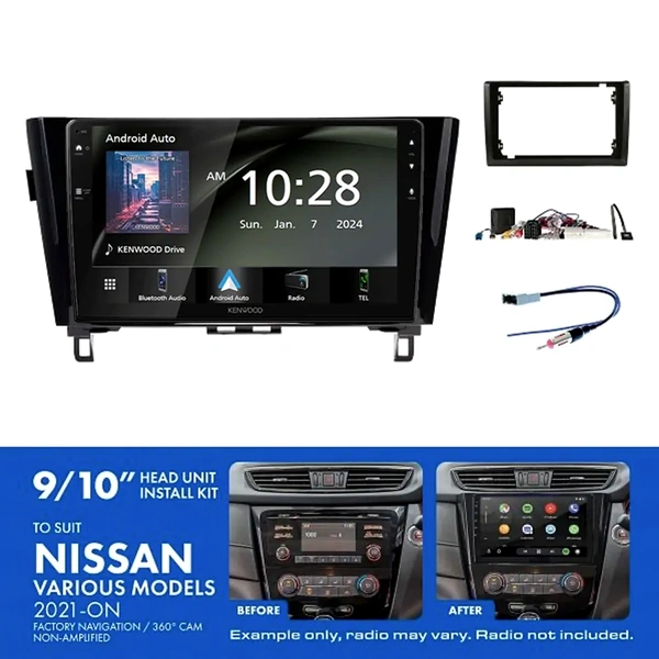 Kenwood DMX80AXS 9" Trapezoid Head Unit Wireless CarPlay Android Auto + AKNI17 Install Kit Fits model Nissan 2021-