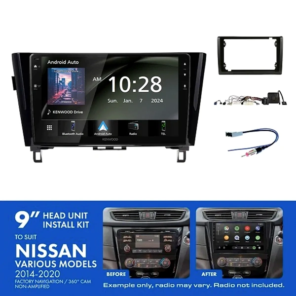 Kenwood DMX80AXS 9" Trapezoid Head Unit Wireless CarPlay Android Auto + AKNI5 Install Kit Fits Nissan X-trail & Qashqai 2014-2021