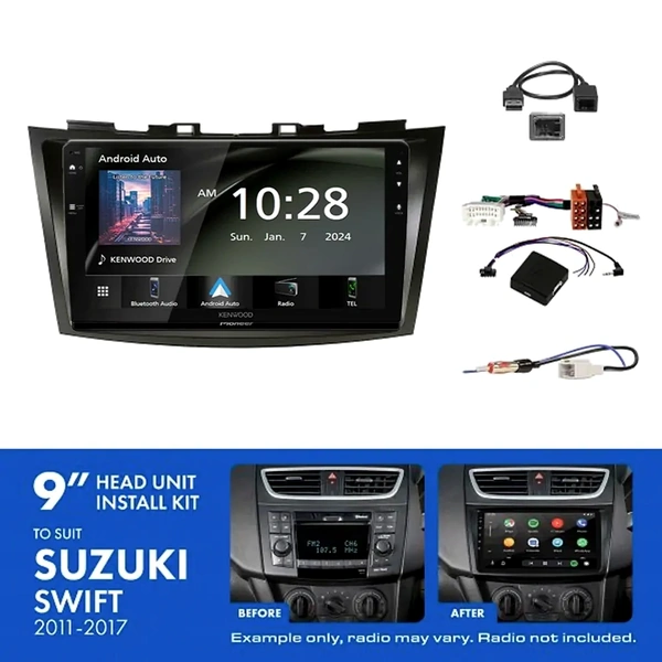 Kenwood DMX80AXS 9" Trapezoid Head Unit Wireless CarPlay Android Auto + AKSZ4 Install Kit Fits Suzuki swift 2011-2017