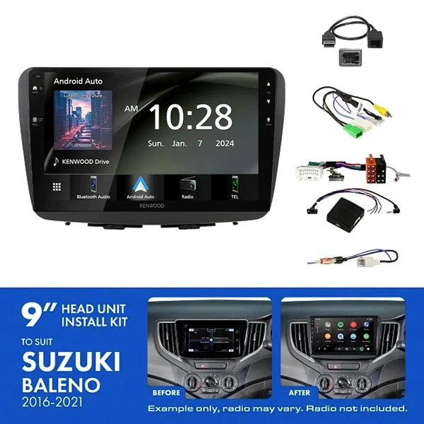 Kenwood DMX80AXS 9" Trapezoid Head Unit Wireless CarPlay Android Auto + AKSZ8 Install Kit Fits Suzuki baleno 2016-2022