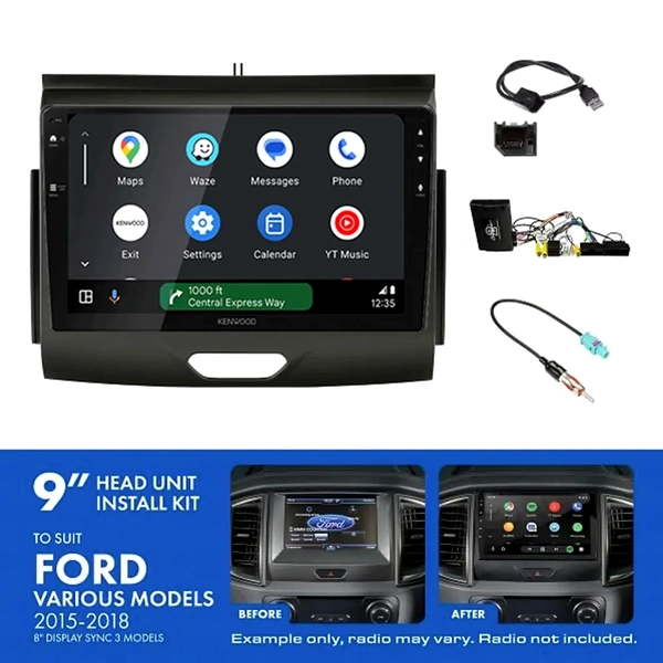 Kenwood DMX80AXS 9" Trapezoid Head Unit Wireless CarPlay Android Auto + AKTFO6 Install Kit Fits Ford ranger & everest 2015-2021