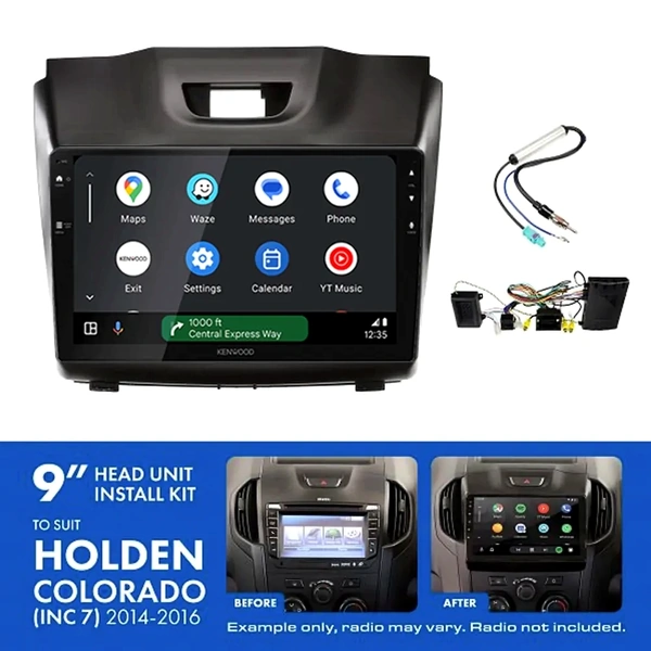 Kenwood DMX80AXS 9" Trapezoid Head Unit Wireless CarPlay Android Auto + AKTGM9B Install Kit Fits Holden colorado 2014-2016