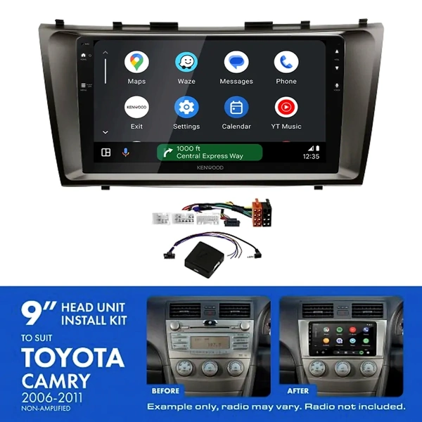 Kenwood DMX80AXS 9" Trapezoid Head Unit Wireless CarPlay Android Auto + AKTO1 Install Kit Fits Toyota camry 2006-2011