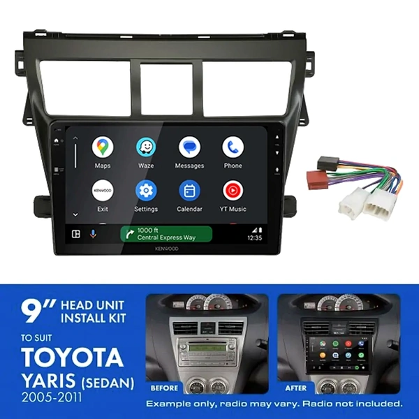 Kenwood DMX80AXS 9" Trapezoid Head Unit Wireless CarPlay Android Auto + AKTO15 Install Kit Fits Toyota yaris sedan