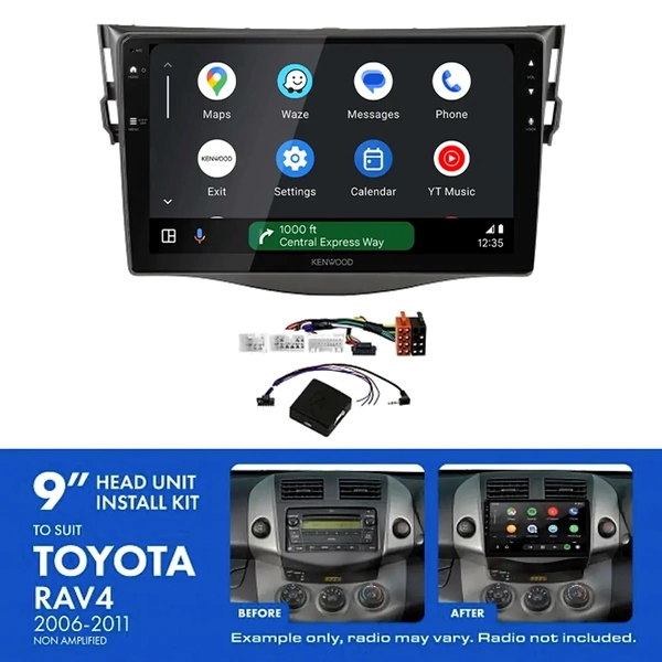 Kenwood DMX80AXS 9" Trapezoid Head Unit Wireless CarPlay Android Auto + AKTO16 Install Kit Fits Toyota rav4 2006-2011