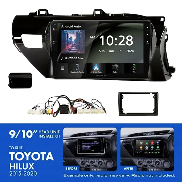 Kenwood DMX80AXS 9" Trapezoid Head Unit Wireless CarPlay Android Auto + AKTO2 Install Kit Fits Toyota hilux 2015-2020