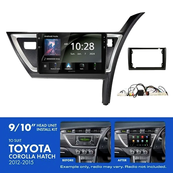 Kenwood DMX80AXS 9" Trapezoid Head Unit Wireless CarPlay Android Auto + AKTO39 Install Kit Fits Toyota corolla hatch 2012-2015