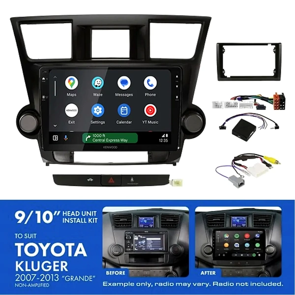 Kenwood DMX80AXS 9" Trapezoid Head Unit Wireless CarPlay Android Auto + AKTO45 Install Kit Fits Toyota kluger grande 2007-2013