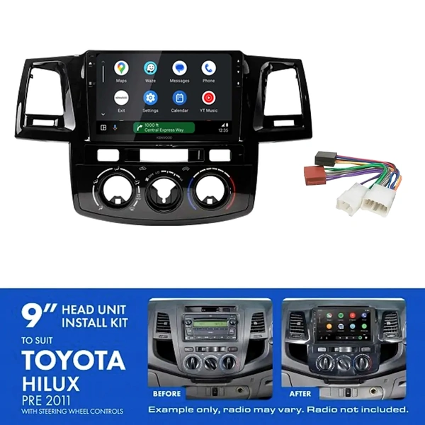 Kenwood DMX80AXS 9" Trapezoid Head Unit Wireless CarPlay Android Auto + AKTO49 Install Kit Fits Toyota hilux pre 2011