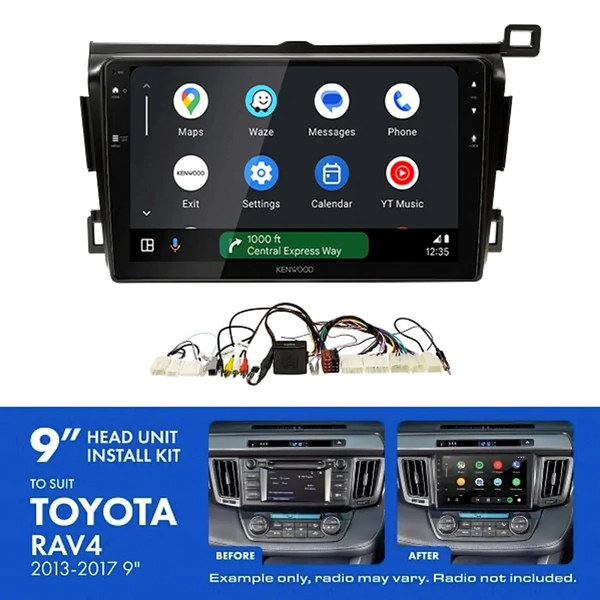 Kenwood DMX80AXS 9" Trapezoid Head Unit Wireless CarPlay Android Auto + AKTO5 Install Kit Fits Toyota rav4 2013-2017