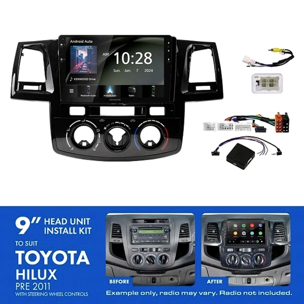 Kenwood DMX80AXS 9" Trapezoid Head Unit Wireless CarPlay Android Auto + AKTO9 Install Kit Fits Toyota hilux pre 2011