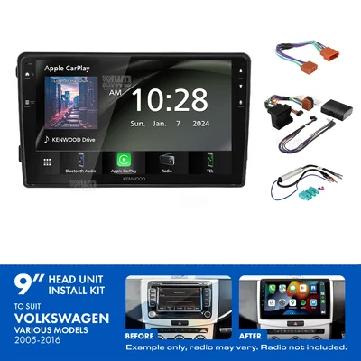 Kenwood DMX80AXS 9" Trapezoid Head Unit Wireless CarPlay Android Auto + AKVW12 9 Inch install kit to suit vw various 2005-2016