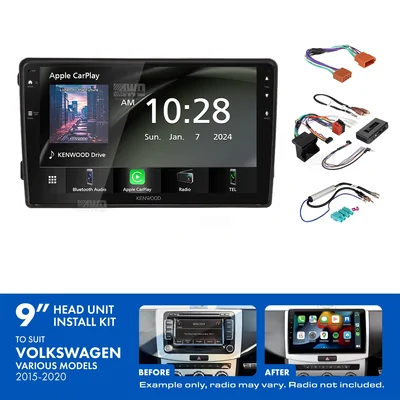 Kenwood DMX80AXS 9" Trapezoid Head Unit Wireless CarPlay Android Auto + AKVW15 9 Inch install kit to suit Volkswagen various models