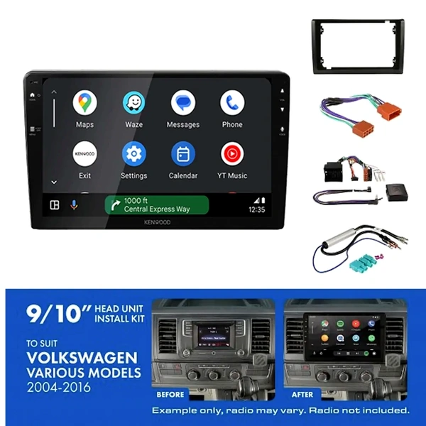 Kenwood DMX80AXS 9" Trapezoid Head Unit Wireless CarPlay Android Auto + AKVW2 Install Kit Fits vw various 2005-2016