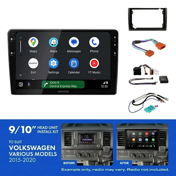 Kenwood DMX80AXS 9" Trapezoid Head Unit Wireless CarPlay Android Auto + AKVW4 Install Kit Fits Volkswagen various 2015-2020