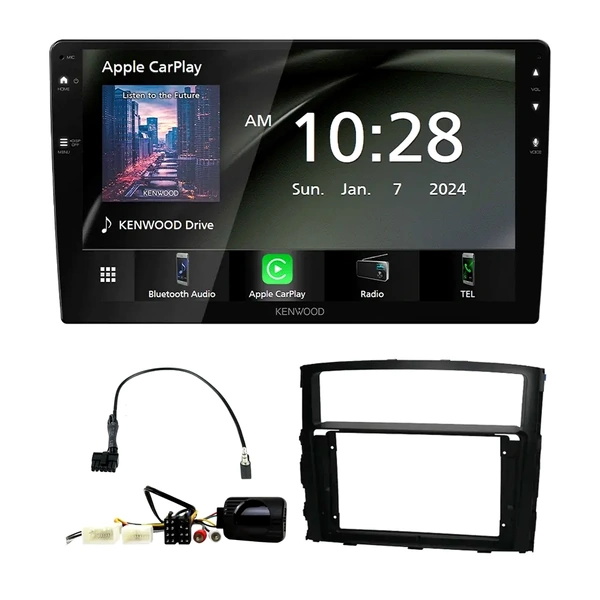 Kenwood DMX80AXS 9" Trapezoid Head Unit Bundle for MITSUBISHI Pajero 2006-2015 