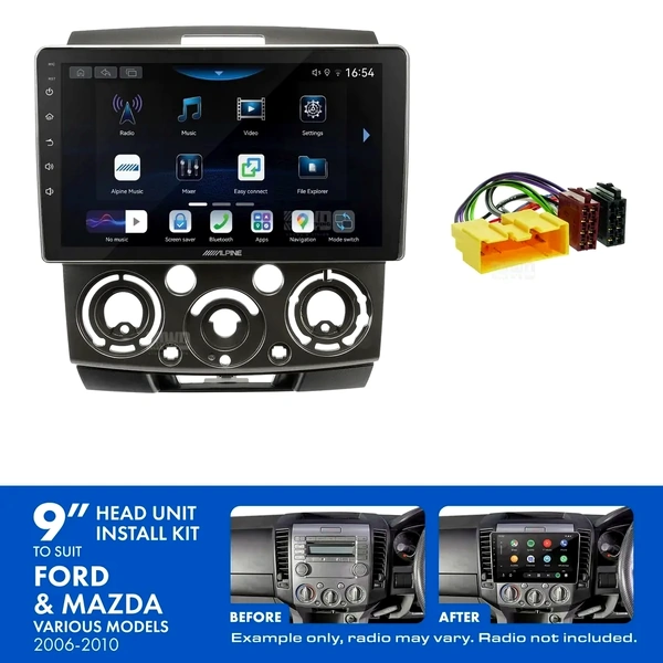 Alpine INE-AW409S + Aerpro AKFO1 Bundle 9" Trapezoid Head Unit with Install Kit Fits Fitsd ranger & Mazda bt-50 2006-2011