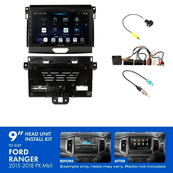 Alpine INE-AW409S + Aerpro AKFO3 Bundle 9" Trapezoid Head Unit with Install Kit Fits Fitsd ranger 2015-2018