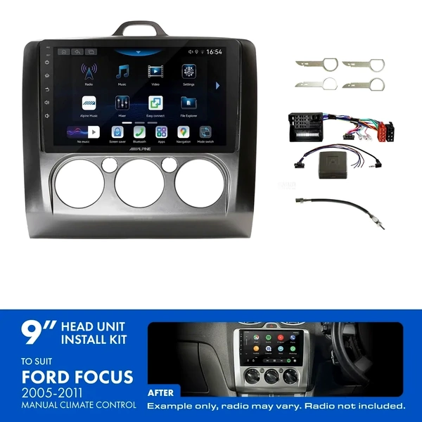 Alpine INE-AW409S + Aerpro AKFO5 Bundle 9" Trapezoid Head Unit with Install Kit Fits Fitsd focus 2005-2011