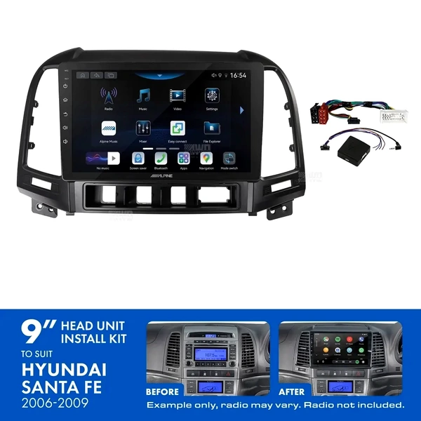 Alpine INE-AW409S + Aerpro AKHY19 Bundle 9" Trapezoid Head Unit with Install Kit Fits Hyundai santa fe 2006-2009