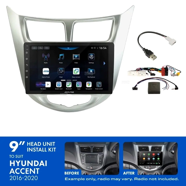 Alpine INE-AW409S + Aerpro AKHY23 Bundle 9" Trapezoid Head Unit with Install Kit Fits Hyundai accent 2016-2020