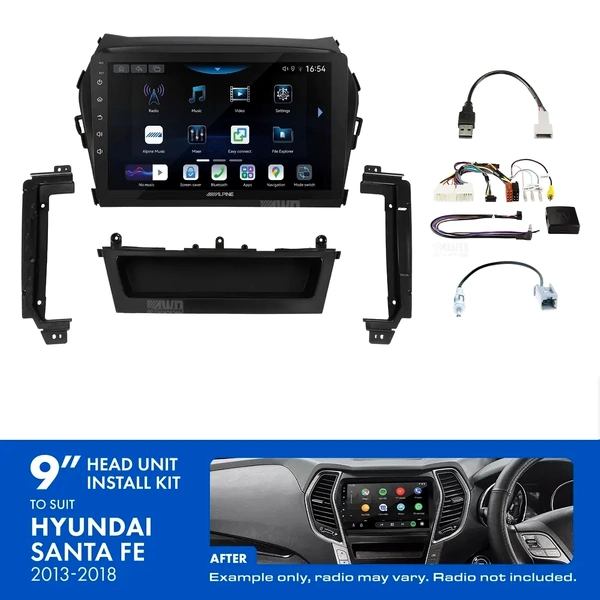 Alpine INE-AW409S + Aerpro AKHY25 Bundle 9" Trapezoid Head Unit with Install Kit Fits Hyundai santa fe 2013-2018
