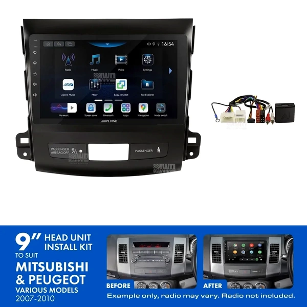 Alpine INE-AW409S + Aerpro AKMB10 Bundle 9" Trapezoid Head Unit with Install Kit Fits Mitsubishi Peugeot 2007-2010