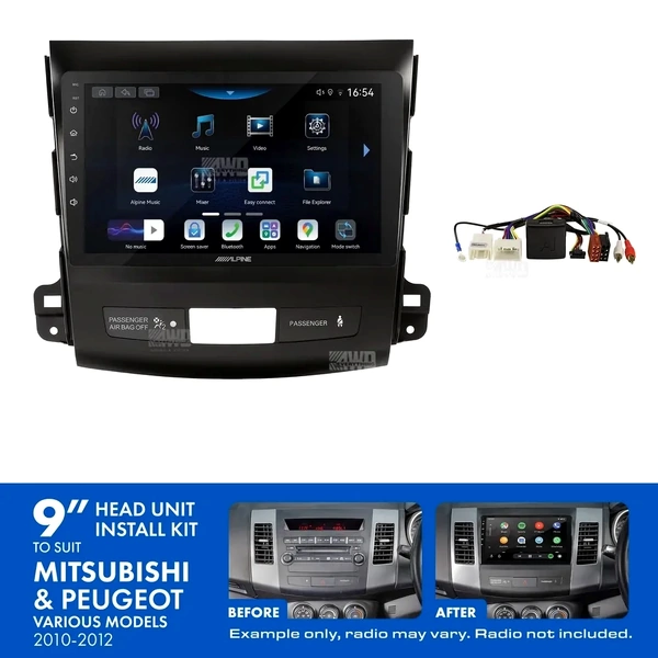 Alpine INE-AW409S + Aerpro AKMB11 Bundle 9" Trapezoid Head Unit with Install Kit Fits Mitsubishi Peugeot 2010-2012