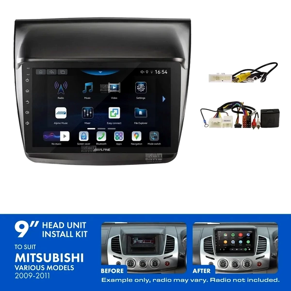 Alpine INE-AW409S + Aerpro AKMB2 Bundle 9" Trapezoid Head Unit with Install Kit Fits Mitsubishi triton & challenger 2009-2011