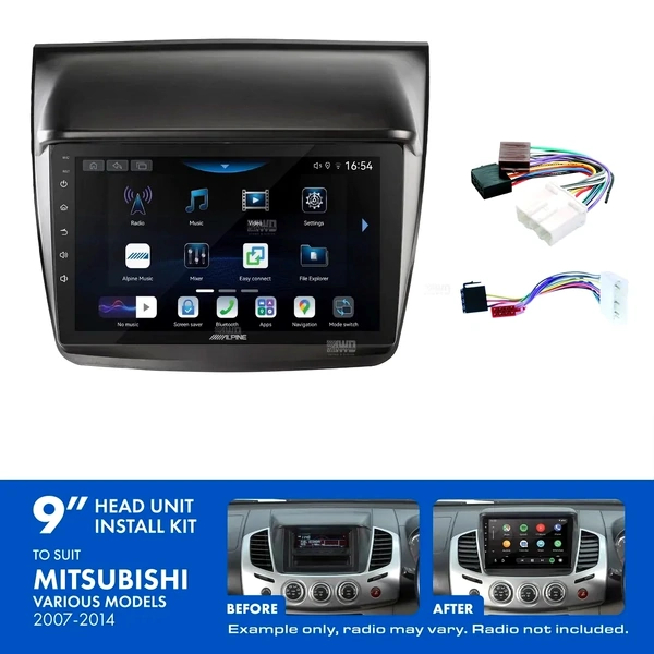 Alpine INE-AW409S + Aerpro AKMB23 Bundle 9" Trapezoid Head Unit with Install Kit Fits Mitsubishi triton 2007-2014