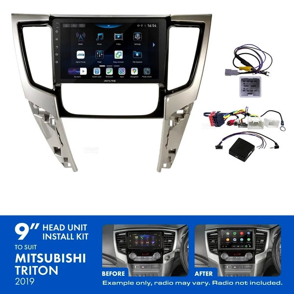 Alpine INE-AW409S + Aerpro AKMB27 Bundle 9" Trapezoid Head Unit with Install Kit Fits Mitsubishi triton 2019-