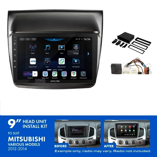 Alpine INE-AW409S + Aerpro AKMB3 Bundle 9" Trapezoid Head Unit with Install Kit Fits Mitsubishi triton & challenger 2012-2014
